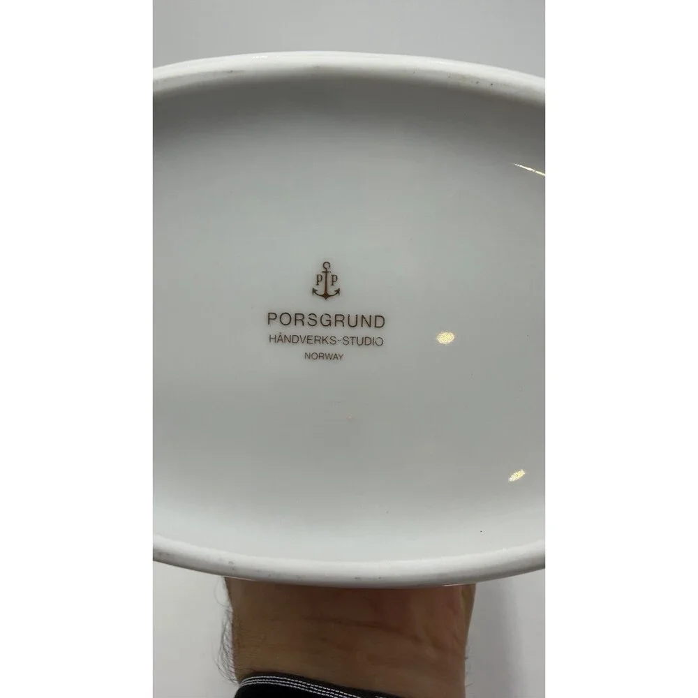 Rare Vintage Porsgrund Norway Porcelain Hand Painted Oval Floral Basin Bowl